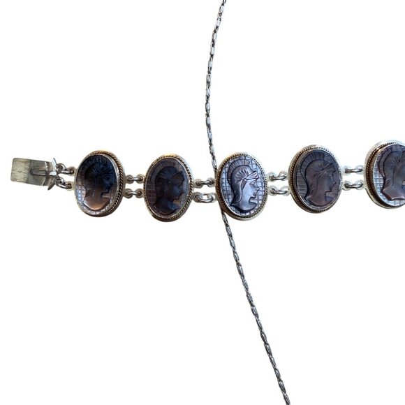 Victorian 800 Silver Necklace & Bracelet Set With Mother Of Pearl Cameos - Picture 9 of 16